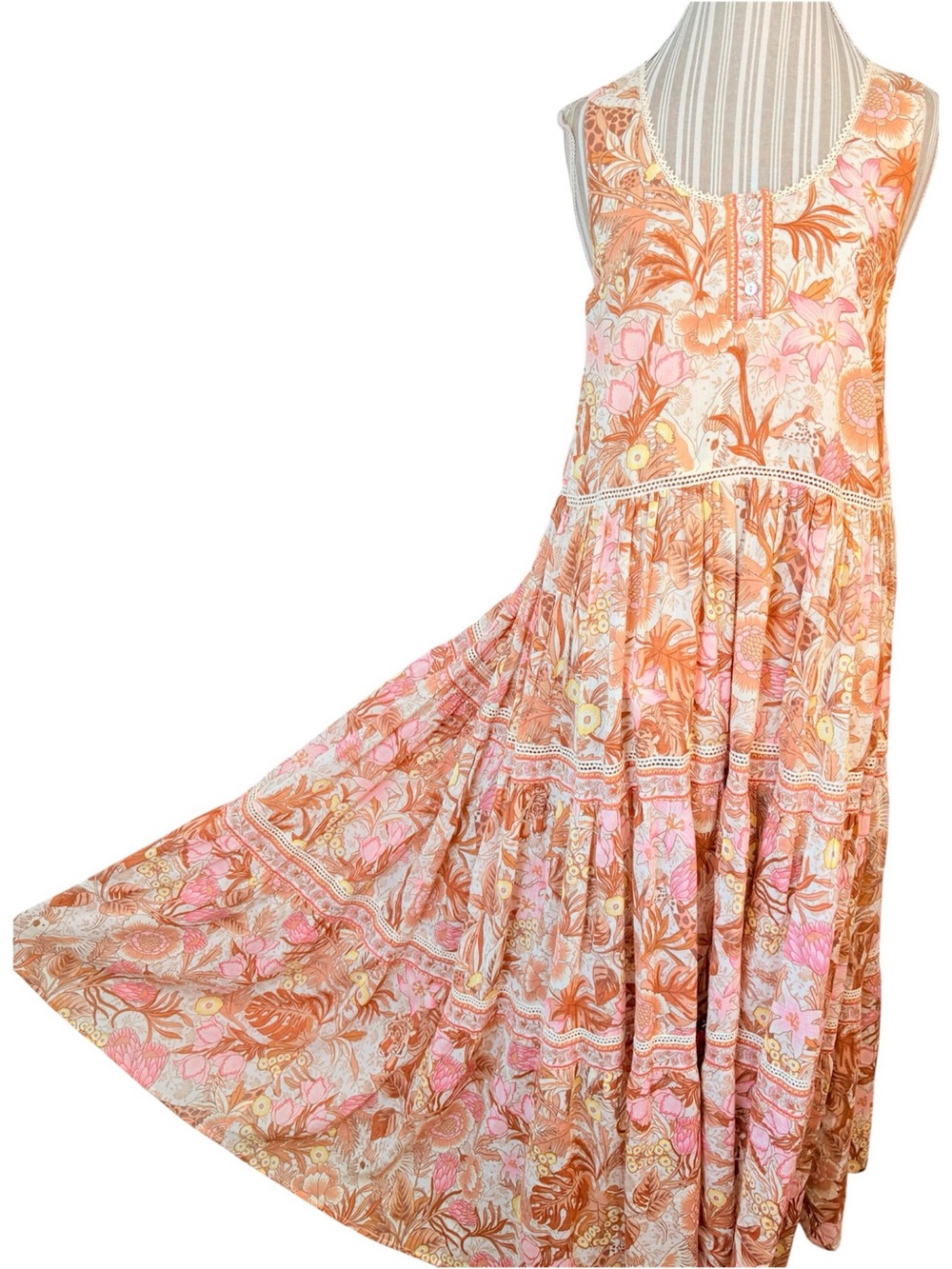 Spell & the Gypsy Jungle Safari Tiered Maxi Dress Size Small